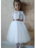 White Lace Flower Girl Dress With Sequin Sash